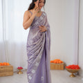 Lavender Organza Saree with Floral Work Party Wear Saree