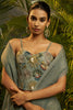 Sage Grey Crushed Tissue Saree Designer Floral Printed Blouse