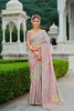 Premium Pink Grey Embroidered Silk Saree Festive Wear