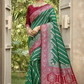 Green Banarasi Silk Saree Red Zari Border Traditional Saree