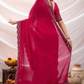 Designer Rani Pink Georgette Saree with Embroidered Border Blouse