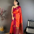 Orange and Magenta Banarasi Silk Saree with Rich Zari Weaving Saree