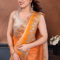 Mustard Yellow Embroidered Organza Silk Saree Designer Border