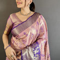 Pink Purple Kanjivaram Silk Saree Traditional Zari Woven Saree