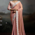 Peach Silk Saree with Designer White Lace Border Party Wear