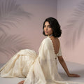 Off-White Silk Saree with Embroidered Border Designer Blouse