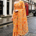 Orange Abstract Printed Saree Trendy Designer Casual Saree