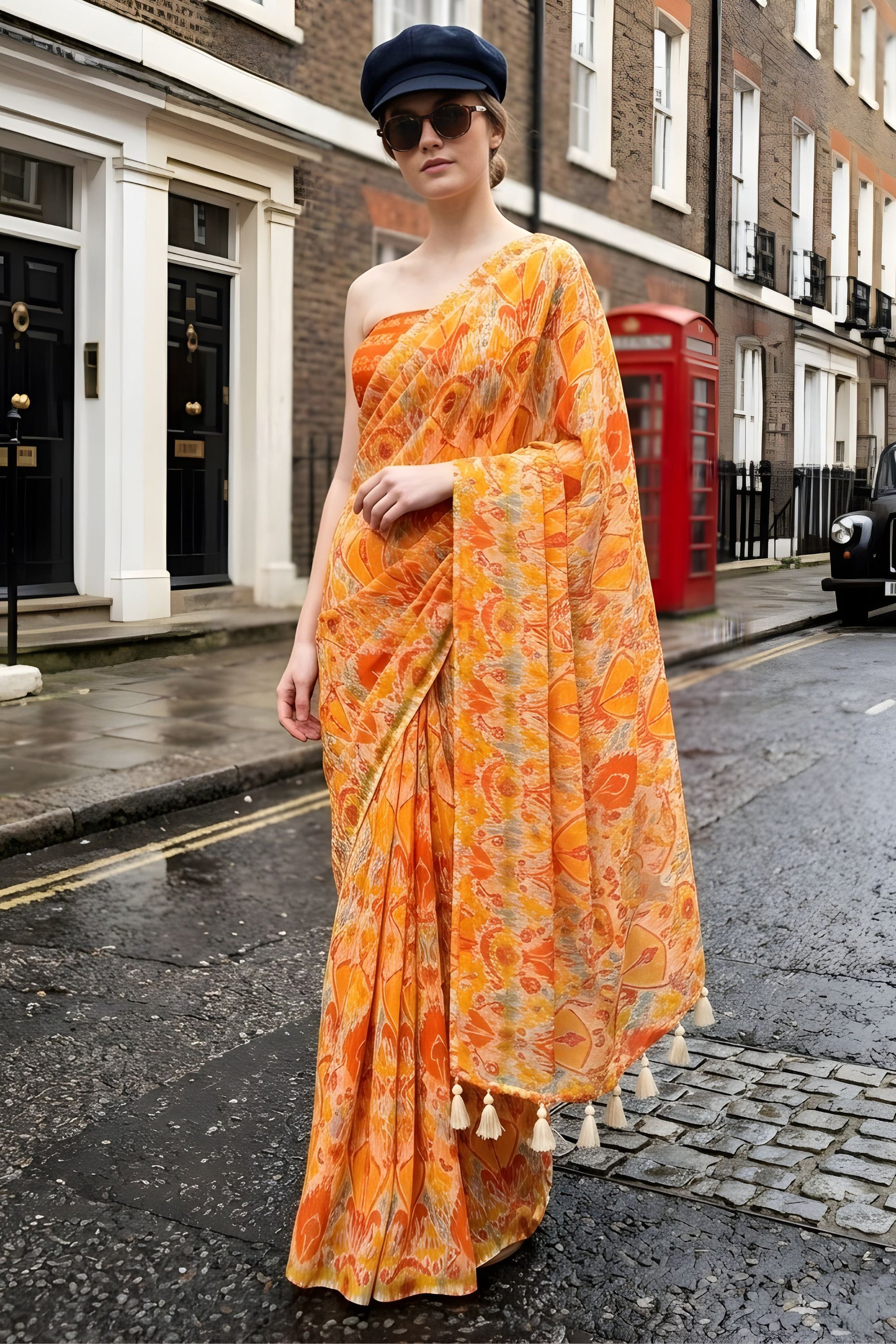 Orange Abstract Printed Saree Trendy Designer Casual Saree