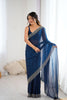 Designer Navy Blue Georgette Saree Heavy Border Party  Wear