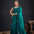 Teal Green Embroidered Silk Saree with Designer Blouse