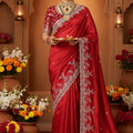 Elegant Red Silk Saree with Silver Embroidery Designer Blouse