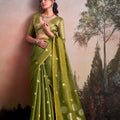 Olive Green Silk Saree with Zari Polka Dot Weaving Designer Saree