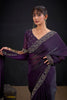 Wine Purple Silk Saree Antique Silver Zari Border Party Wear Saree