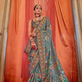 Grey Designer Silk Saree with Traditional Rajasthani Print Border