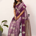 Wine Purple Banarasi Silk Saree Gold Zari Motifs Rich Woven Pallu