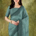 Teal Blue Woven Designer Saree with Matching Blouse