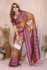 Brown And Wine Ikat Silk Saree with Traditional Saree Contrast Border