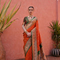 Traditional Orange Green Banarasi Silk Saree Zari Border Rich Designer Pallu