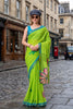  Lime Green Linen Cotton Saree with Floral Print Pallu Blue Border 