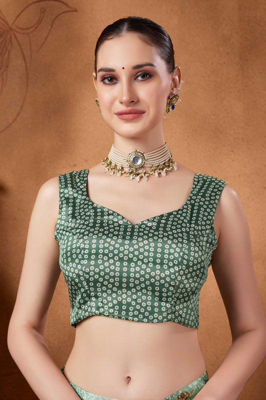 Mint Green Bandhani Print Saree with Zari Detailing Designer Saree