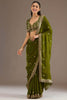  Olive Green Silk Saree with Heavy Zari Embroidered Border Designer Blouse
