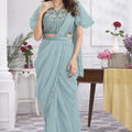 Dusty Blue Designer Saree with Embroidered Blouse