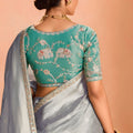 Silver Grey Soft Silk Saree with Zari Border Designer Blouse