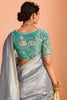 Silver Grey Soft Silk Saree with Zari Border Designer Blouse