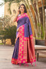 Royal Purple Silk Saree with Pink Contrast Border Floral Zari Work