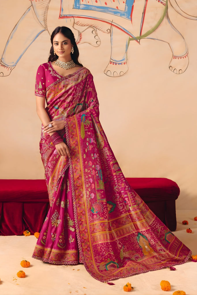 Rani Pink Paithani Silk Saree Rich Zari Weaving Traditional Motifs Saree 