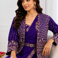 Purple Designer Saree Heavy Golden Embroidered Jacket Border