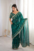 Luxury Teal Green Organza Silk Saree with Golden Embroidered Border