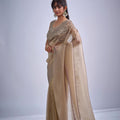 Golden Beige Silk Saree with Zari Embroidery Designer Blouse