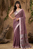 Dusty Mauve Cotton Linen Saree and Woven Motifs Silver Zari Border
