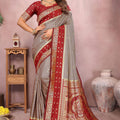 Grey Banarasi Silk Saree with Red Zari Woven Border Traditional Pallu