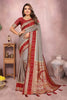 Grey Banarasi Silk Saree with Red Zari Woven Border Traditional Pallu
