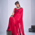 Rani Pink Organza Saree Black Embroidery Designer Party Wear Saree