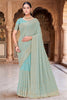 Sky Blue Georgette Saree Heavy Gold Zari Embroidery Designer Blouse 