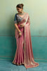 Gorgeous Rose Pink Velvet Satin Beads Piping Tassel Saree