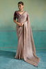 Elegant Beige Velvet Satin Beads Piping Tassel Saree