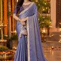 Elegant Lavender Blue NC Moss Sequins Work Designer Saree for Women