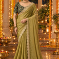 Stunning Olive Green NC Moss Sequins Work Saree for Women
