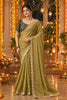 Stunning Olive Green NC Moss Sequins Work Saree for Women