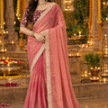 Beautiful Peach Pink NC Moss Sequins Work Saree for Women