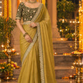 Graceful Green NC Moss Sequins Work Saree for Women