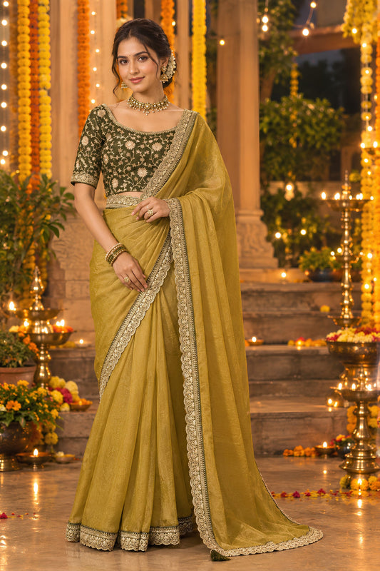 Graceful Green NC Moss Sequins Work Saree for Women