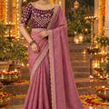 Lovely Mauve Pink NC Moss Sequins Work Designer Saree for Women