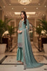 Dusty Green Teal Kurta Sharara Set Embroidered Neckline Designer Dupatta
