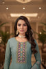 Dusty Green Teal Kurta Sharara Set Embroidered Neckline Designer Dupatta