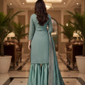 Elegant Sea Green Embroidered Readymade Palazzo Suit with Designer Dupatta for Women